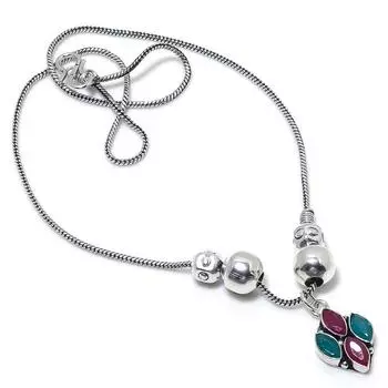 Кашмир Рубин, Изумруд(Смоделированный) Подарочное ожерелье ручной работы с драгоценными камнями 18 дюймов T6A09