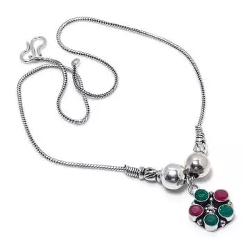 Kashmir Ruby, Emerald Natural Gemstone Handmade Gift Necklace 18 c3B95