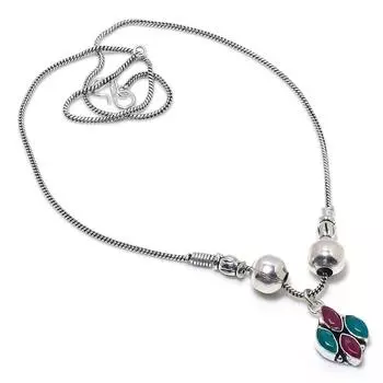 Kashmir Ruby, Emerald Natural Gemstone Handmade Gift Necklace 18 f5r92