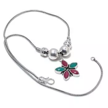 Kashmir Ruby, Emerald Natural Gemstone Handmade Gift Necklace 18 p5s28