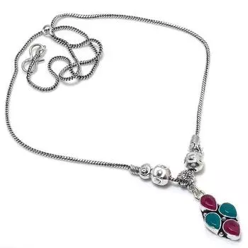 Kashmir Ruby, Emerald Natural Gemstone Handmade Gift Necklace 18 B7u10