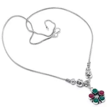 Kashmir Ruby, Emerald Natural Gemstone Handmade Gift Necklace 18 N5v62