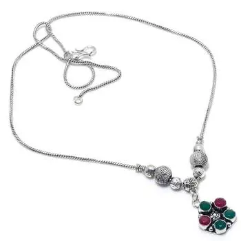 Kashmir Ruby, Emerald Natural Gemstone Handmade Gift Necklace 18 a8V46