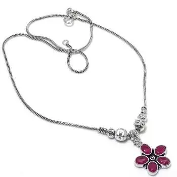 Kashmir Ruby Natural Gemstone Handmade Christmas Gift Necklace 18 h5J82