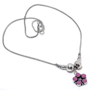 Kashmir Ruby Natural Gemstone Handmade Christmas Gift Necklace 18 f9P92