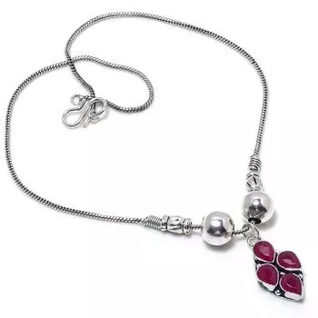 Kashmir Ruby Natural Gemstone Handmade Christmas Gift Necklace 18 G0i41