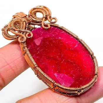 Kashmir Ruby Natural Handmade Copper Wire Wrap Jewelry Pendant 2.64 s3R48