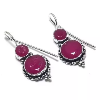 Kashmir Ruby(Simulated) Gemstone Christmas Gift Jewelry Earring 1.18 k8Y90