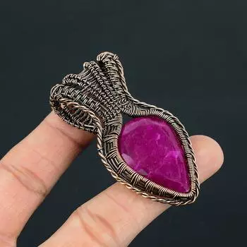 Кулон из медной проволоки ручной работы с рубиновым драгоценным камнем из кашмирского красного цвета, созданным в лаборатории 2.76 Inches красный