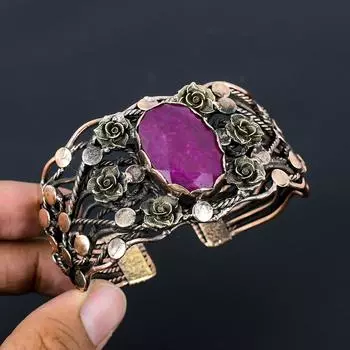 Кашмирский красный рубин, драгоценный камень, чистая медная проволока, завернутая в манжеты/браслет ручной работы, ювелирные изделия Adjustable красный