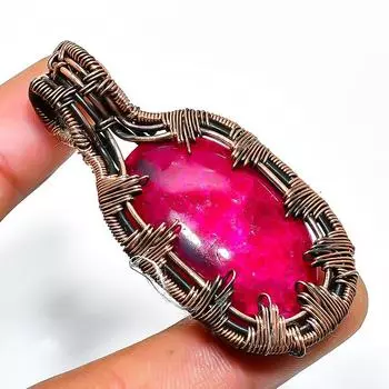 Кашмирский красный рубин, драгоценный камень, медная проволока ручной работы, ювелирная подвеска 2,17 дюйма 2.17 розовый