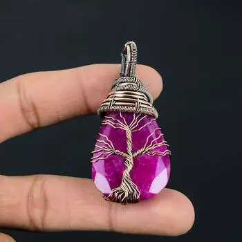 Кашмирский красный рубин драгоценный камень ручной работы из чистой медной проволоки подвеска для ювелирных изделий на День Благодарения 2.56 Inches красный