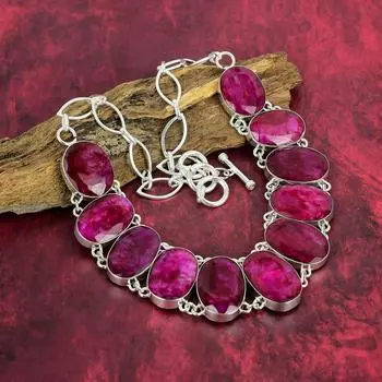 Кашмирский красный рубин, ожерелье из стерлингового серебра 925 пробы, ювелирные изделия из красного кашмирского рубина, ювелирное ожерелье ручной работы с регулируемой цепочкой Adjustable with 18 inches розовый
