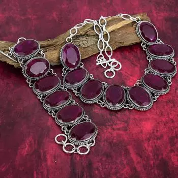 Кашмирский красный рубин, стерлинговое серебро 925 пробы, ожерелье и браслет, комплект ювелирных изделий, ювелирные изделия ручной работы, прекрасный драгоценный камень, регулируемая цепочка, комплект ювелирных изделий для нее Adjustable With 8 -18 красн