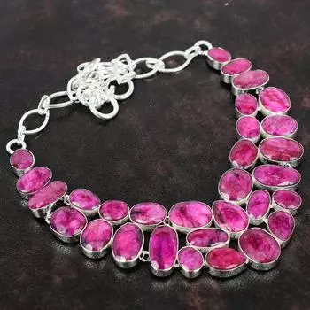 Кашмирский рубин, драгоценный камень, ожерелье, ювелирное изделие, ожерелье из стерлингового серебра 925 пробы, регулируемая цепочка, ожерелье, подарок для жены, ювелирные изделия ручной работы 18 inches красный