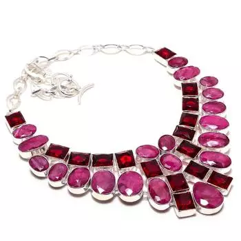 Кашмирский рубин, гранат Ограненные камни Стерлингового серебра 925 пробы с покрытием из серебра ручной работы Подарочные украшения для девочек Красивое ожерелье 16-18 дюймов 17-18 красный