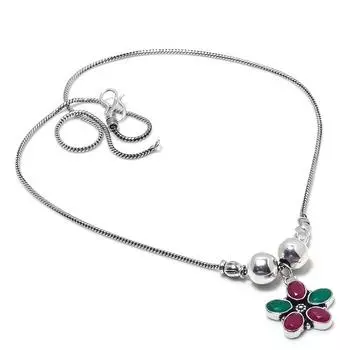 Кашмирский рубин, изумруд натуральный драгоценный камень подарочное ожерелье ручной работы 18 дюймов O4s21