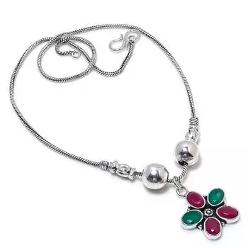 Кашмирский рубин, изумруд натуральный драгоценный камень подарочное ожерелье ручной работы 18 y9M01