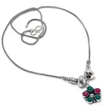 Кашмирский рубин, изумруд натуральный драгоценный камень подарочное ожерелье ручной работы 18 дюймов A9v64