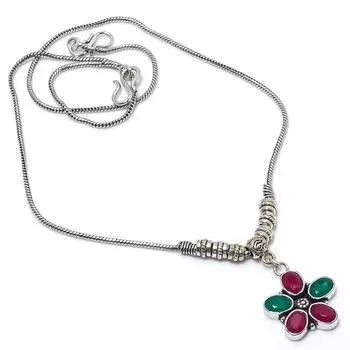 Кашмирский рубин, изумруд натуральный драгоценный камень подарочное ожерелье ручной работы 18 дюймов T7G23