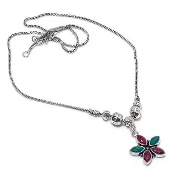 Кашмирский рубин, изумруд натуральный подарок ручной работы ювелирное ожерелье 18 p8E15