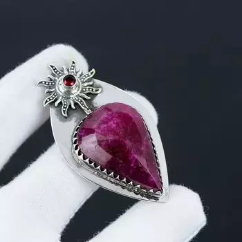Кашмирский рубин, красный гранат драгоценный камень кулон, кашмирский рубин драгоценный камень ручной работы из стерлингового серебра 925 пробы для женщин кулон для подарков 6 Cm. красный