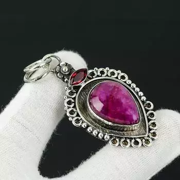 Кашмирский рубин, серебряный кулон с красным гранатом и драгоценным камнем, ювелирный кулон из стерлингового серебра 925 пробы, кулон с кашмирским рубином для женщин, кулон для подарков 2.55