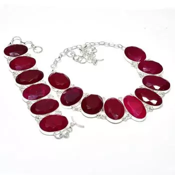 Кашмирский рубиновый драгоценный камень ручной работы из стерлингового серебра 925 пробы, браслет-колье с рубином из Кашмира, комплект старинных ювелирных изделий, пасхальные подарки 20 красный