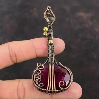 Кашмирский Рубиновый Медный Проволока Обернутый Кулон Драгоценный Камень Медный Кулон Рубиновый Ювелирные Изделия Для Гитары Ювелирные Изделия Ручной Работы Подарок Для Мамы Музыкальный Инструмент Ювелирные Изделия