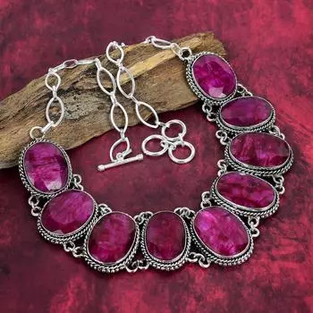 Кашмирское красное рубиновое ожерелье Ювелирные изделия ручной работы из драгоценных камней, ожерелье из стерлингового серебра 925 пробы, антикварные ювелирные изделия, регулируемое ожерелье-цепочка, подарок на помолвку Adjustable with 18 inches розовый