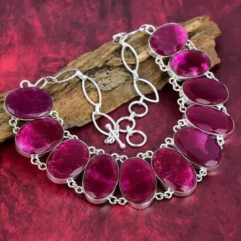 Кашмирское красное рубиновое ожерелье, новые ювелирные изделия, регулируемая цепочка из стерлингового серебра 925 пробы, ювелирные изделия ручной работы из драгоценных камней Adjustable with 18 inches красный