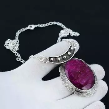 Кашмирское рубиновое ожерелье, Кашмирский рубиновый драгоценный камень, Ожерелье из стерлингового серебра 925 пробы, Кашмирские рубиновые украшения для женщин, Кашмирское рубиновое ожерелье для подарков 20 красный