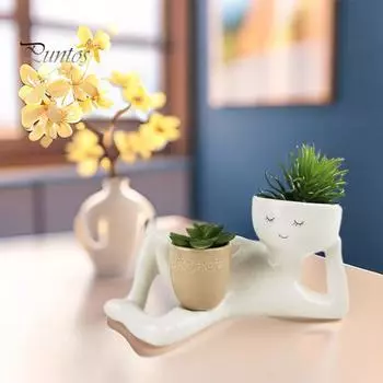 Кашпо для ленивого парня, лежащая фигурка, цветочный горшок, смоляной горшок для суккулентов с дренажным отверстием для суккулентов, кактусов, декор для внутреннего сада белый