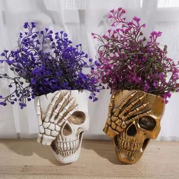 Кашпо для растений на открытом воздухе, жуткое настенное кашпо для украшения дома и улицы, забавное готическое подвесное кашпо, золотая ваза с дренажем One Size золотой