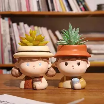 Кашпо с изображением мультяшной девочки и мальчика, милые цветочные горшки для суккулентов, декоративные фигурки для сада фей, домашний настольный декор