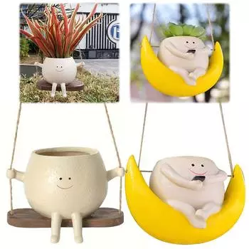 Кашпо с улыбкой на лице, смоляные милые горшки для растений, сочные горшки, креативный контейнер для цветов с улыбкой на лице, для комнатных и уличных растений