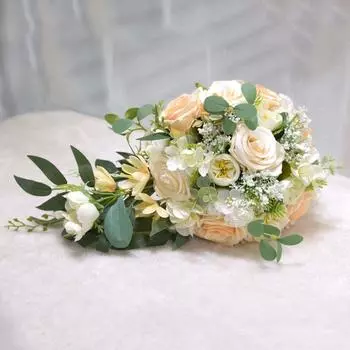 Каскадные букеты для невесты. Искусственный свадебный букет из роз цвета шампанского для свадебной церемонии в стиле бохо, годовщины свадьбы. шампанского