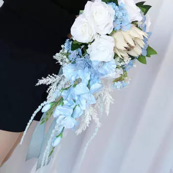 Каскадный свадебный букет, свадебный букет для невесты, ручные искусственные цветы на открытом воздухе
