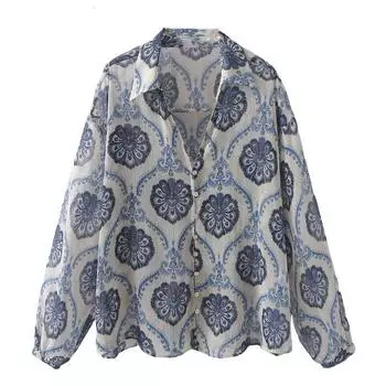 Kaslead Fashionable All-Match Metal Wire Print Shirt Color M