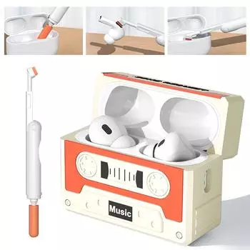 Кассетный силиконовый чехол защитный чехол для Airpods Pro 2-го поколения со шнурком для чистки наушников набор для чистки AirPods бежевый