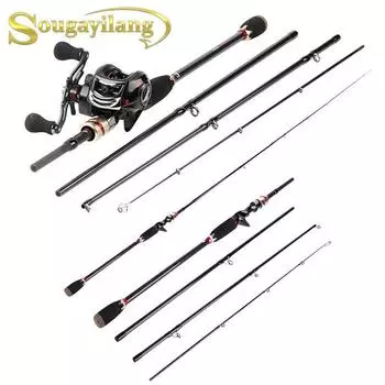 Кастинговая удочка и кастинговые рыболовные катушки, 4 секции, портативная удочка из углеродного волокна Rod&Left Hand Reel