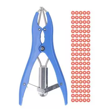 Кастрационный бандажёр из нержавеющей стали без крови с 100 шт. колец для кастрации, набор для бандажирования телят для коз