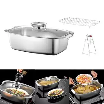 Кастрюли для приготовления рыбы на пару из нержавеющей стали, квадратная посуда для приготовления на пару с решеткой, большая кастрюля для приготовления рыбы на пару, простая в использовании