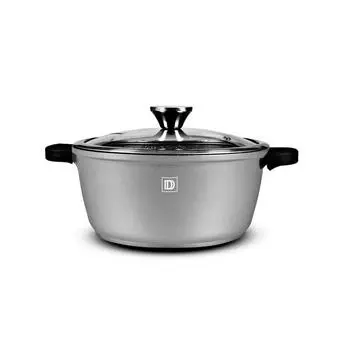 Кастрюля 24 см из литого алюминия с серой хрустальной крышкой Ft24tfi