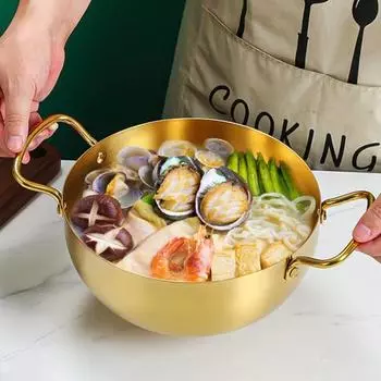Кастрюля для лапши Рамен, быстрый нагрев, две ручки, пищевая нержавеющая сталь, корейская сковорода для приготовления лапши Рамен, кухонные гаджеты 16 cm серебряный
