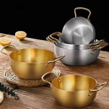 Кастрюля для лапши Yousheng Ramen, быстрый нагрев, две ручки, пищевая нержавеющая сталь, корейская сковорода для приготовления лапши рамэн, кухонные гаджеты 18cm серебряный