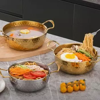 Кастрюля для супа из нержавеющей стали с двойной ручкой, кастрюля для молока, посуда, корейская кастрюля для рамэна, индукционная плита