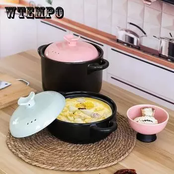 Кастрюля для тушения супа, домашняя жаростойкая керамическая кастрюля, небольшая кастрюля для прикорма, каменный горшок 600ml синий