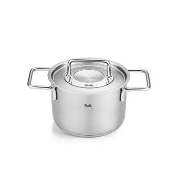 Кастрюля Fissler 16 см Pure Collection Тушеная кастрюля с крышкой из нержавеющей стали, совместимая с газовым IH, сделано в Германии, японское серебро, двуручная [Авторизованный продукт] серебряный