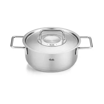 Кастрюля Fissler 20 см Pure Collection Кастрюля с крышкой из нержавеющей стали, совместимая с газовым IH, сделано в Германии, японское серебро, двуручная [Авторизованный продукт] серебряный
